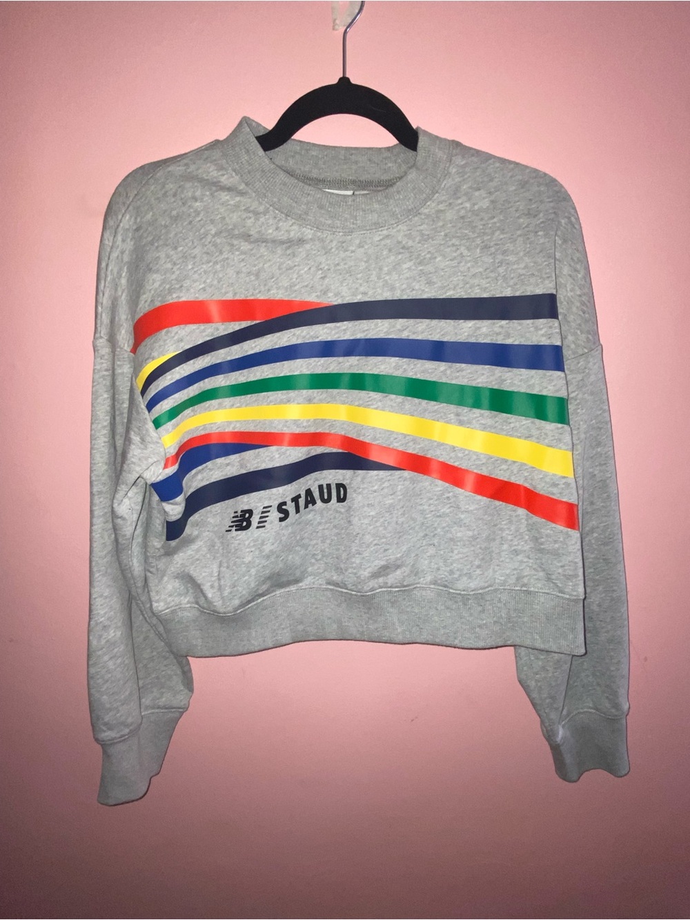 New Balance x Staud Rainbow Stripe Cropped Sweatshirt